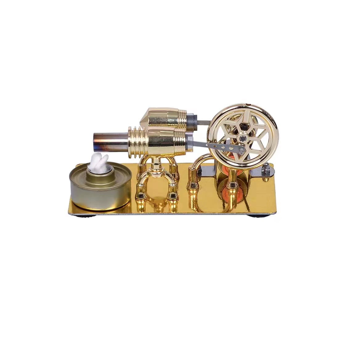 Working Stirling Engine Generator Model with Light Bulb, Heat Powered Hot Air Engine, Dual Cylinder Metal Mechanical Desktop Physics Demonstration Model & Display Gift (Light Color Random)