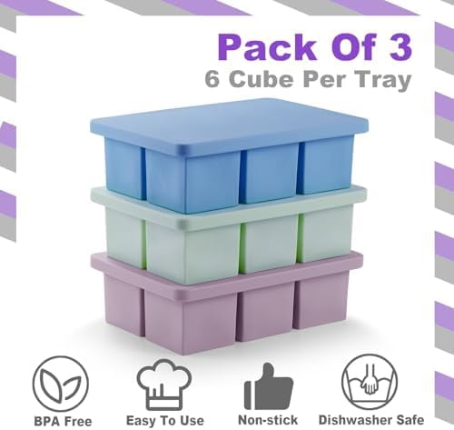 Ice Cube Trays 3 Pack - Large Size Silicone Ice Cube Molds(3 color) for Whiskey Ice Cube Maker for Cocktail Old Fashioned Ice Cube Tray