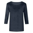 thumbnail image 5 of lcziwo Waffle Knit 3/4 Sleeve Shirt Women Tops Three Quarter Sleeve Basic Tees Solid Color Shirts Crew Neck Spring Loose Casual Tunic Blouses 2025 Navy,L, 5 of 5