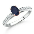 thumbnail image 2 of Gem Stone King 0.73 Ct Blue Sapphire G/H Lab Grown Diamond 10K White and Rose Gold Engagement Ring, 2 of 4