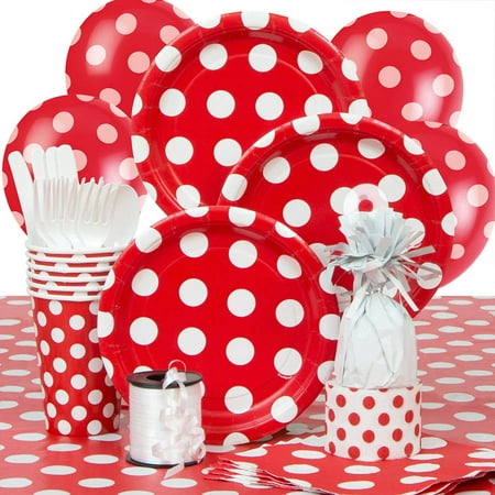 Red Polka Dot Party Supplies Kit for 8