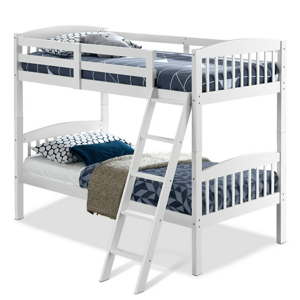 Gymax Wood Hardwood Twin Bunk Bed, Aluminium Bunk Bed Ladder