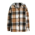 thumbnail image 3 of Winter Hooded Jacket for Women Womens Woolen Jacket Fashion Plaid Print Button Down Shirts Coat Long Sleeve Loose Comfy Flannel Shacket Outwear Hooded Jacket Under $5, 3 of 4