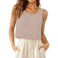 thumbnail image 3 of Crop Tops for Women Tank Summer Casual Sleeveless Loose Fit Basic Shirts Fashion 2026 by Yigetop Khaki L, 3 of 7