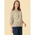 thumbnail image 3 of DARING DIVA Women's Vintage Floral Tie Neck 3/4 Sleeve Blouse S Orange, 3 of 6