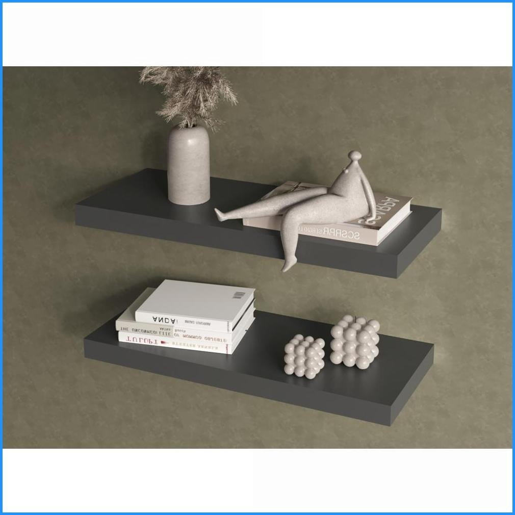 Floating Shelves Set of 2, Modern Wall Mounted | Engineered Wood | Matte Gray