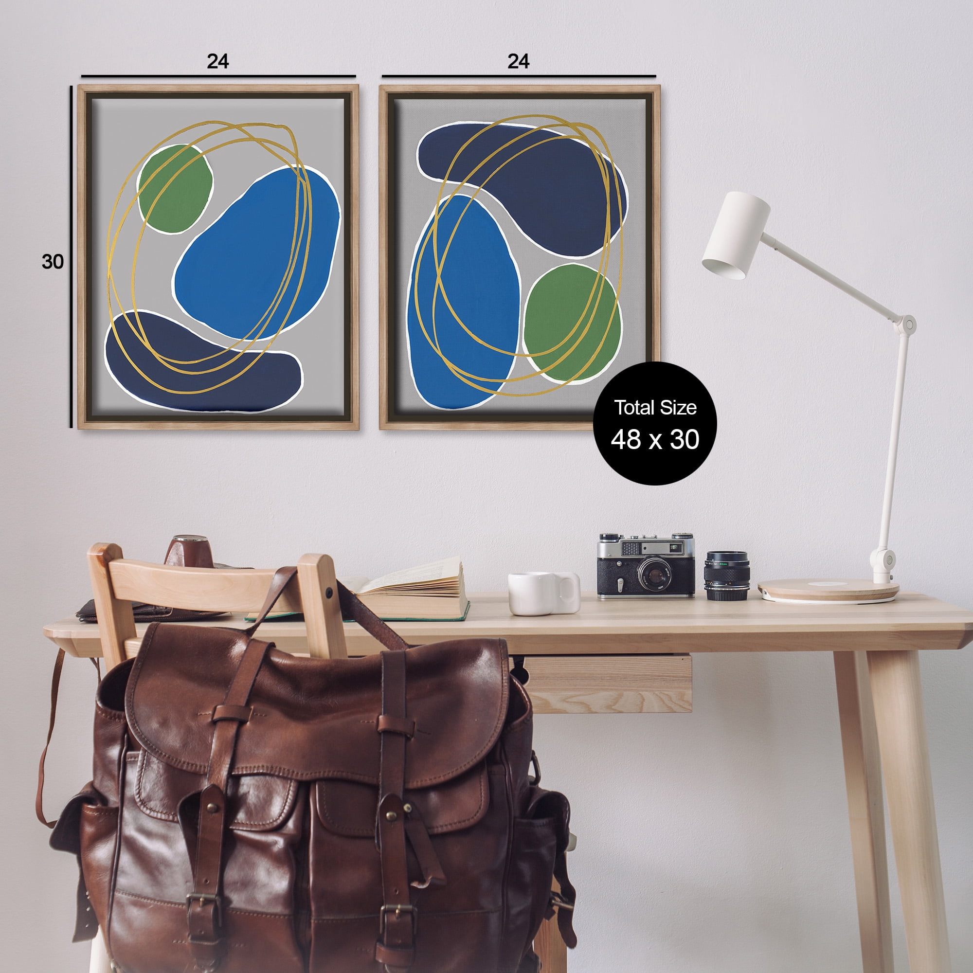 Stupell Industries Contemporary Oblong Shapes Abstract Painting Brown Floater Framed Canvas Art Print Wall Art, 25 x 31, Set of 2