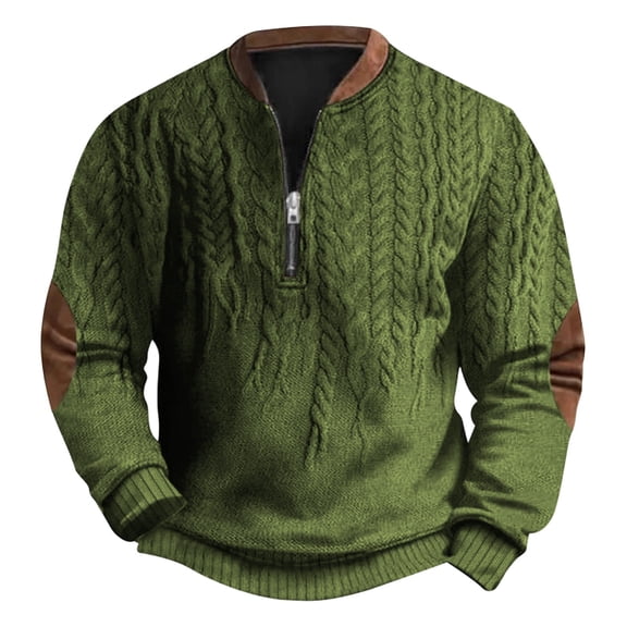Tiweut Sweatshirts for Men Western Aztec Ethnic Print Vintage Top Long Sleeve Shirt Stand Collar Button Down Pullover Coat,A-Army Green,Army Green