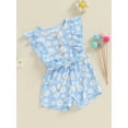 thumbnail image 3 of Nygoyerh Baby Girl Summer Jumpsuit Ruffle Sleeveless Playwear Crew Neck Floral Print Romper Shorts + Belt Toddler Girl Playsuit Newborn Infant Clothing, 3 of 8
