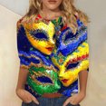 thumbnail image 2 of T-Shirts pour Femmes, Haut Mode Ample à Col Rond Imprimé Carnaval Décontracté à Manches 3/4, T-shirt pour Dames, 2 of 8