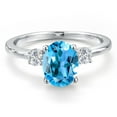 thumbnail image 3 of Gem Stone King 14K White Gold Swiss Blue Topaz and White Lab Grown Diamond Engagement Ring for Women | 2.45 Cttw | Oval 9X7MM | Gemstone November Birthstone | Size 8, 3 of 6
