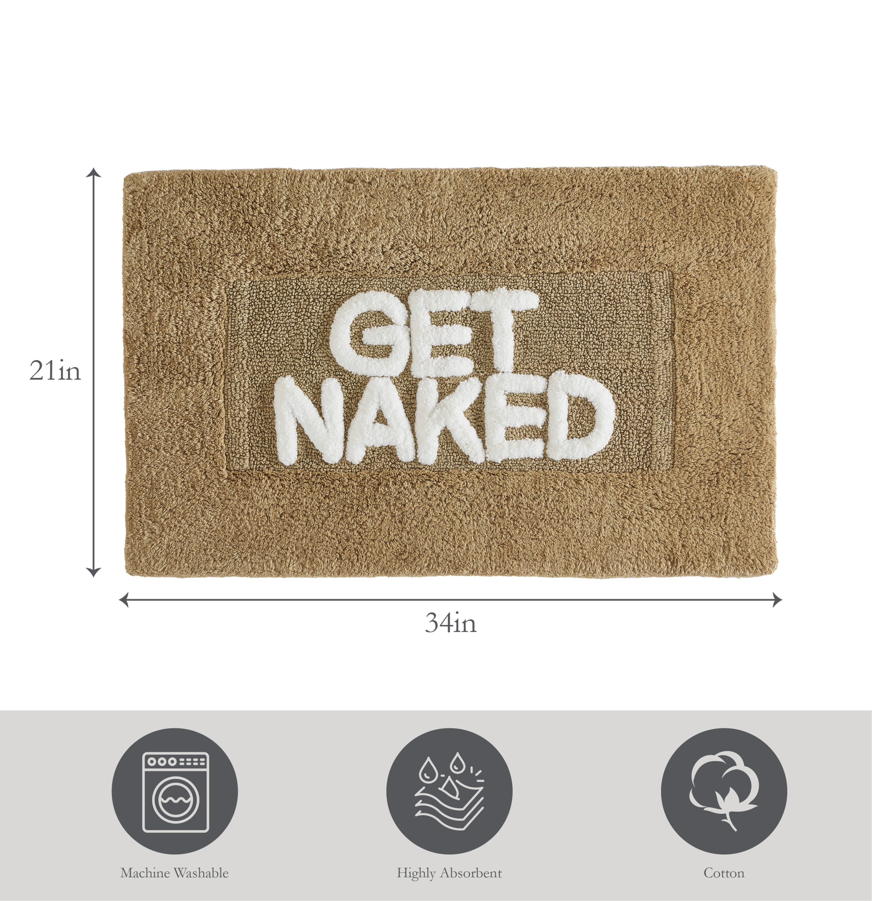 Jean Pierre "Get Naked" 21"x34" Cotton Bath Rug, Linen