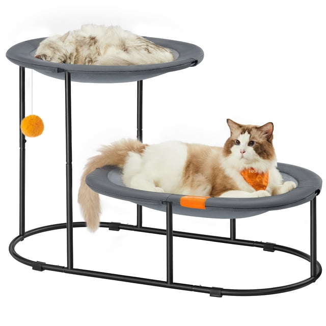 Feandrea - Cama para gatos, cama elevada de 2 niveles, hamaca transpirable para gatos para hogares multigatos, gatos de interior, con malla extraíble lavable, marco de acero, para verano, gris paloma