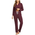 thumbnail image 2 of QNANSPI Pajama Sets for Women, Womens Long Sleeve Pajama Sets, Womens Solid Color Button Up Collared Top Drawstring Pants Sleepwear Outfit, 2 of 6