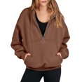 thumbnail image 2 of 3/4 Zip Pullover Womens，2023 Women's Quarter Zip Long Sleeve Sweatshirt Oversized Casual Fall Winter Fashion Hoodies Pullover Tops Blouses Tee Shirts, 2 of 7