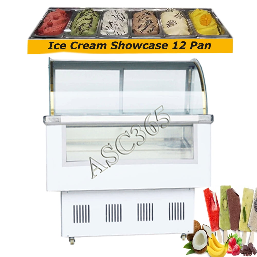 TECHTONGDA Ice Cream Showcase 12 Pan Dessert Display Freezer with LED Light