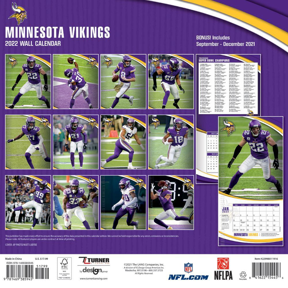 Minnesota Vikings 2022 12x12 Team Wall Calendar (Other) 