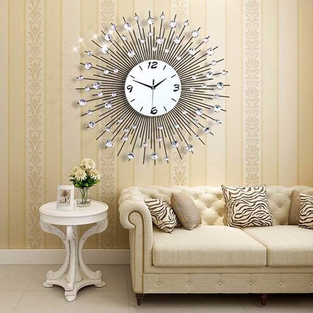 Luxury Scenic Iron Art Metal Living Room Round Diamond Wall Clock Home Decor Com Round Diamond Wall Clock Home Decor, Diamond Wall Living Room Decor