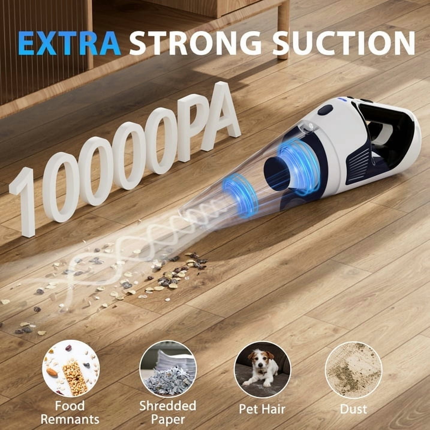 NEXPOW Cordless Handheld Vacuum, 10000Pa Wet Dry Car Vacuum Cleaner, 50Min Runtime 7800mAh, LED Light & Charger, 1.9lb Lightweight for Home Car Pet Hair