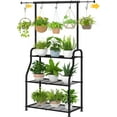 thumbnail image 2 of 3 Tier Heavy Duty Metal Hanging Plant Shelf for Indoor Outdoor Multiple Flowers Planter Holder Large Tall Rack Living Room Garden Balcony Black, 2 of 7