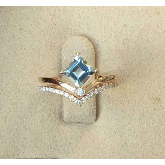 HeartsAndYou 1.5ct Natural Aquamarine & Diamond Ring Bridal Set 100% 14k SOLID Yellow Gold