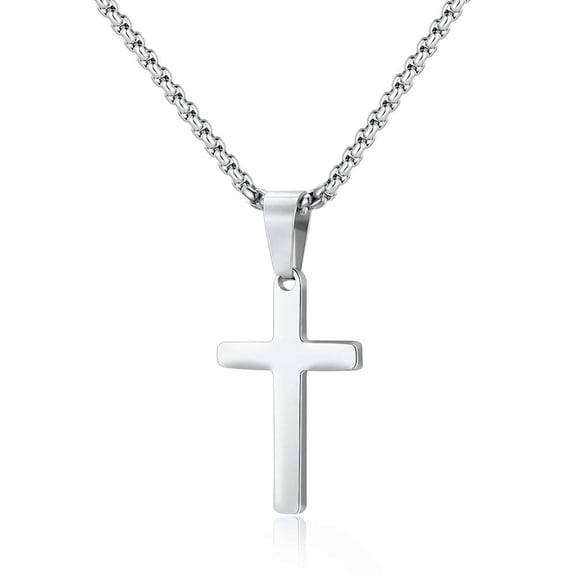 Turandoss Cross Necklace for Men Stainless Steel Silver Gold Plain Cross Pendant Jewelry Chain Christian Birthday Teacher Appreciation Graduation Fathers Day Gifts for Him Her Men Son Dad Boys Girls