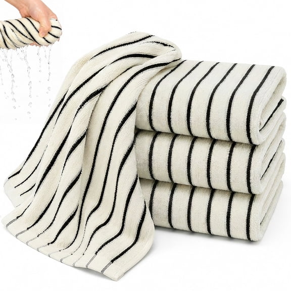 4 Pack Cotton Hand Towels, 29 x 13.4 in Black & White Striped Absorbent Soft Cotton Hand Towels for Bathroom, Kitchen, Gym, Spa, Guests, Daily Use