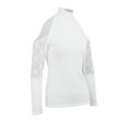 thumbnail image 4 of Monfince Women's High Neck Cold Shoulder Tops Lace Long Sleeve Blouse US 6-14, 4 of 10