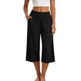 thumbnail image 2 of Bloomae Women's Capri Pants Lightweight Loose Fit Casual Palazzo Capris Elastic High Waisted Wide Straight Leg Comfy Lounge Cropped Trousers with Pockets, 2 of 10
