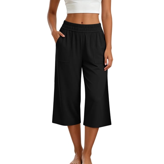 Luvrsol Plus Size Womens Capris High Rise Wide Leg Capri Pants Loose Straight Leg Summer Casual S-3XL
