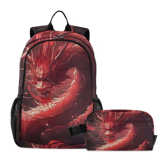 ALAZA Dragon Cool Red School Backpack Lunch Box Set Student Bookbag