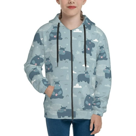 

Hoodies for Women Cute hippopotamus Long Sleeve Sweatshirt Drawstring Zip Up Hoodie with Pockets Teen Girl Clothes
