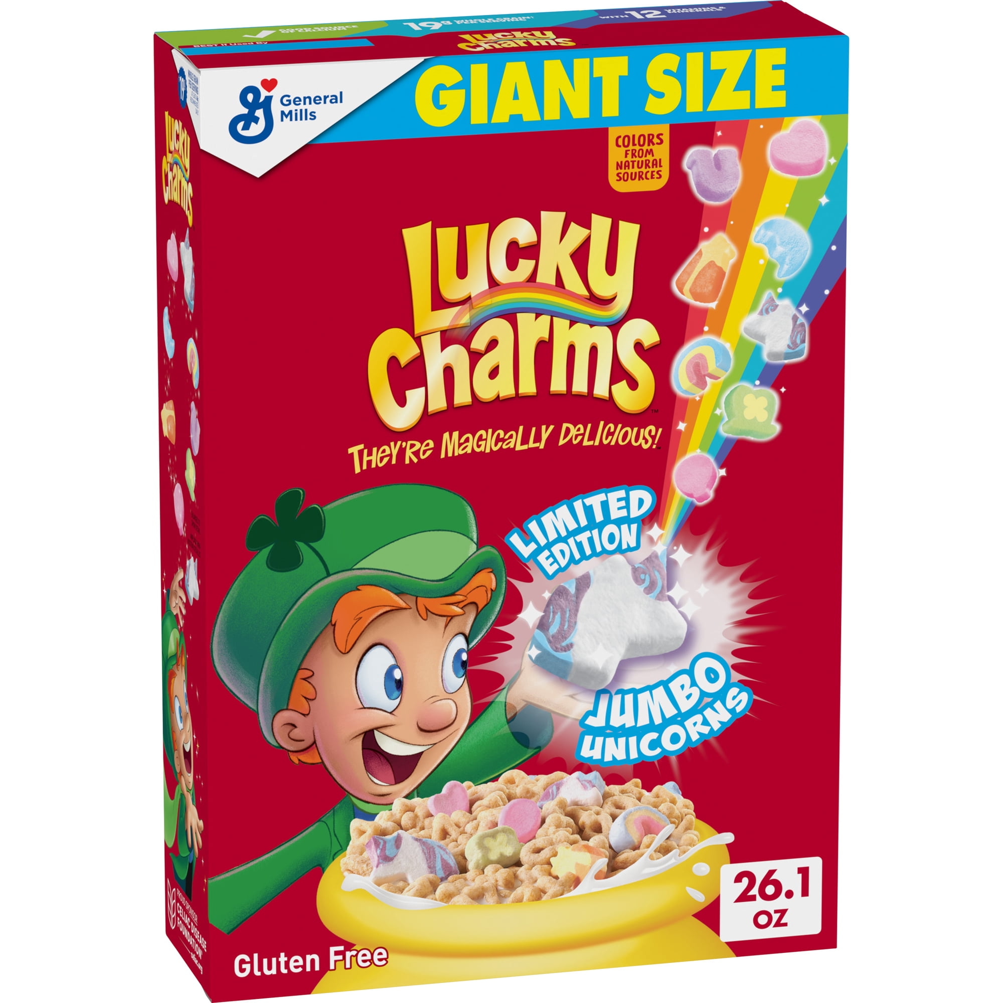 Lucky Charms Gluten Free Cereal with Marshmallows, Jumbo Unicorns, Giant Size, 26.1 oz