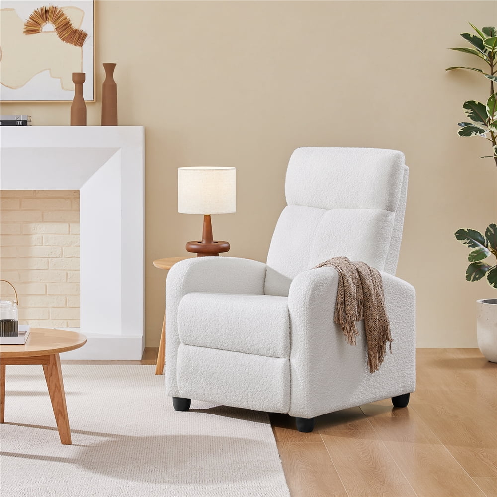 Yaheetech Upholstered Boucle Recliner Chair with Pocket Springs, White