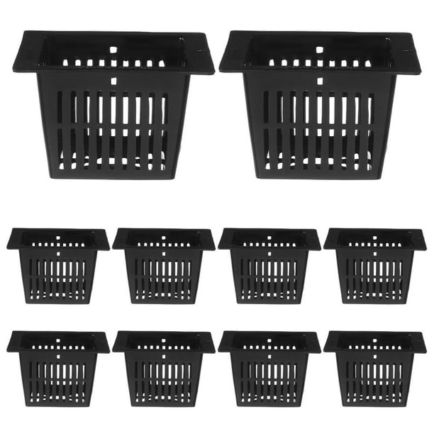 10pcs Cesta de siembra Raíz de siembra verde Planta cuadrada Cultivo de agua Jardín Siembra de invernadero Macetas de cultivo sin suelo Negro
