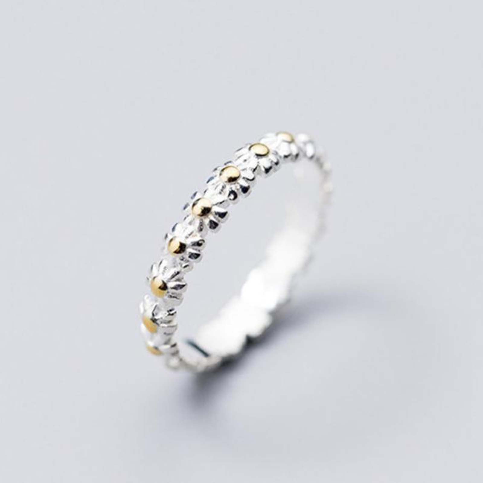 I Think About You Every Daisy Ring Tiny Dainty Simple Flower Ring 925 Sterling Silver Rings Stacking Rings for Women Casual Rings Delicate Everyday Ring Comfort Fit Bands Ring for Girls & Womens 9 