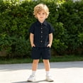 thumbnail image 2 of HAYIMI Toddler Boys Girls Short Sleeve Summer Casual Gentleman Tops Solid Color Shirts T Shirt Shorts Outfit Sets Relaxed Fit Clothes Sets, 2 of 6