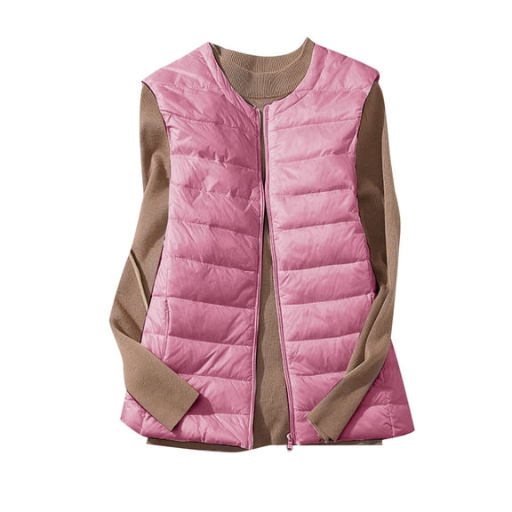 Uootdi Womens Puffer Vest Plus Size Collarless Full Zip Up Sleeveless Bubble Jackets Lightweight Quilted Padded Warm Coat Outerwear Gift