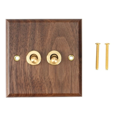 Retro American Industrial Style Light Switch Socket, Solid Wood Brass Toggle Switch Plate, Antique Home Stay Switch(2)