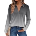 thumbnail image 2 of Women's Fashion Athleisure Solid-Color Long-Sleeve Stand-Collar Polo Shirt Top, Comfortable & Skin-Friendly & Breathable, Gifts for Women, 2 of 5