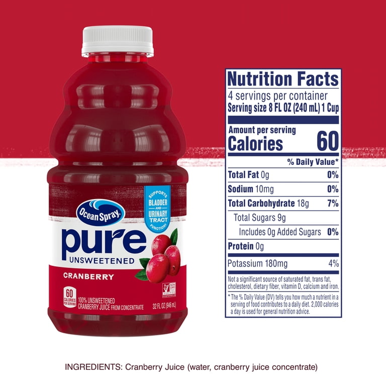 Ocean Spray Pure Unsweetened Cranberry Juice, 32 fl oz, 8 Pack photo 3
