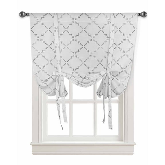 Gray Rhombus Plaid Tie Up Curtains for Kitchen Bathroom Bedroom Windows 45 Inch Length, Classic Modern Geometric Abstract Art Balloon Drape Curtains Shade Rod Pocket Drapery Curtain Panel, 42"x54"