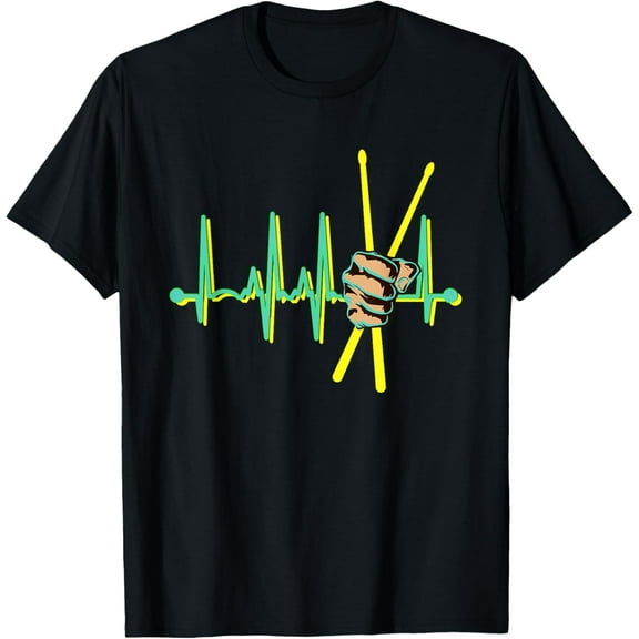 Retro Drummer Drums Heartbeat Drumming 80s Band Men Boys T-Shirt