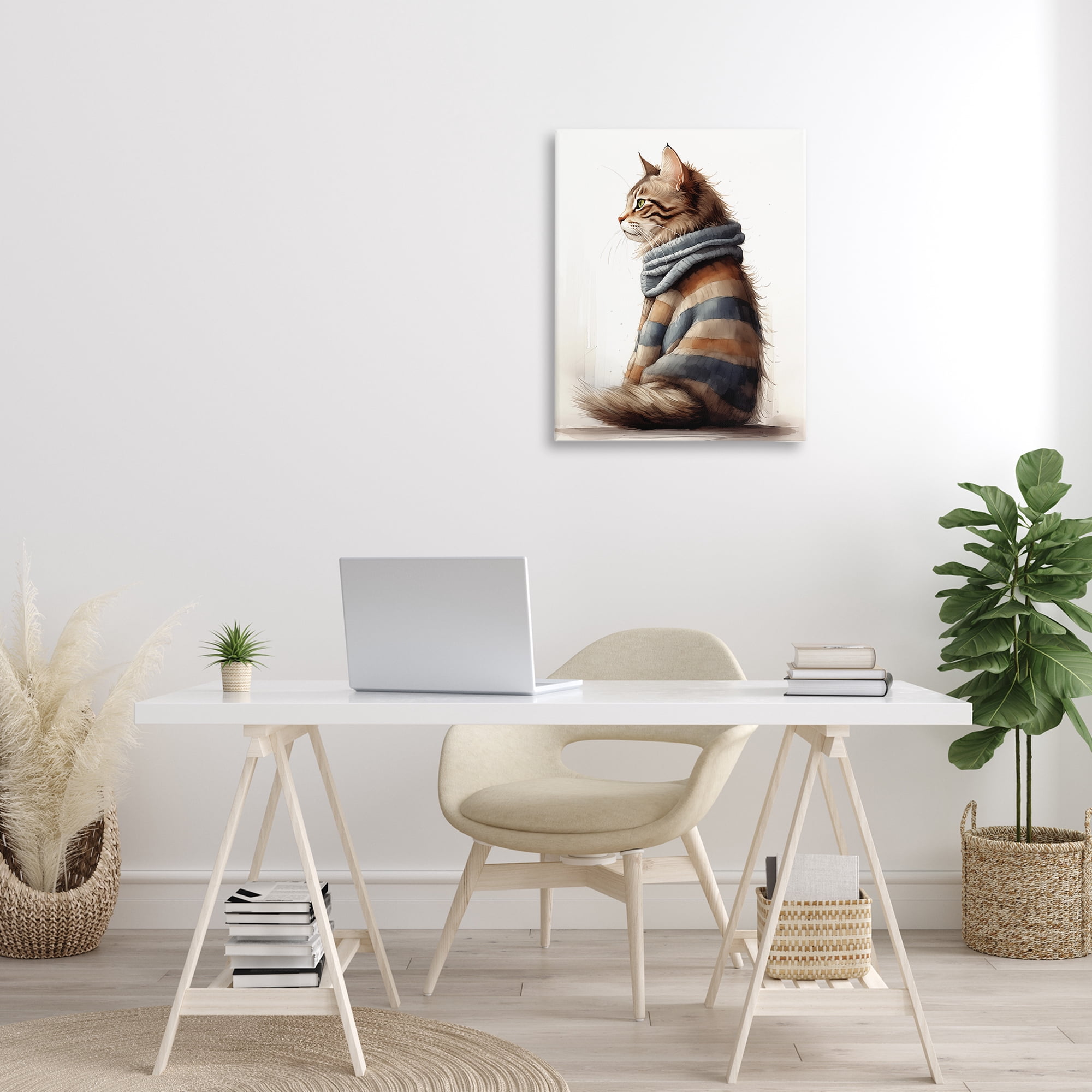 Stupell Industries Cat in Striped Sweater Animals & Insects Painting Gallery Wrapped Canvas Art Print Wall Art, 24 x 30