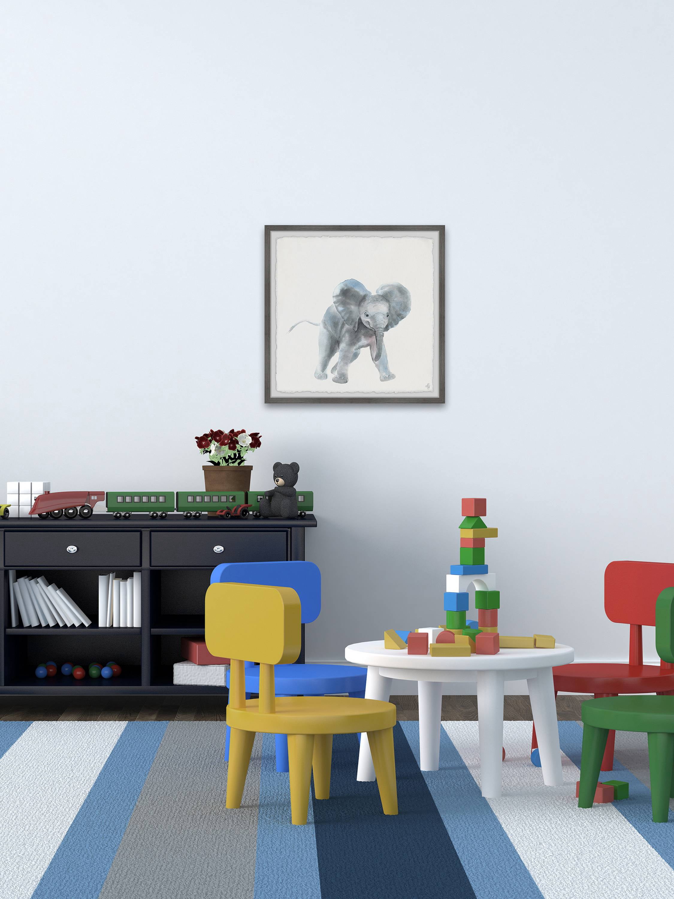 Marmont Hill Playful Elephant Framed Wall Art, 18.00" x 1.50"