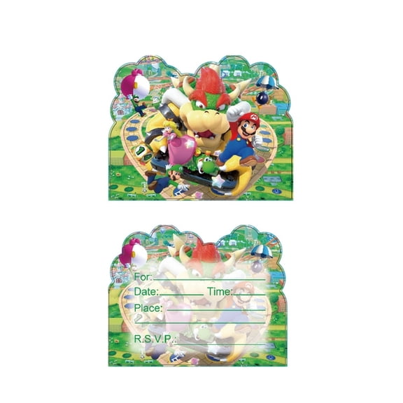 30 Pcs Mario Anime Cartoon Birthday Party Invitations, Fill-in Kids Birthday Invite Cards for Boys Girls