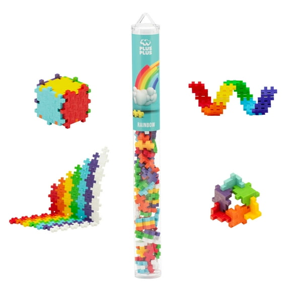 PLUS PLUS - 70 Piece Rainbow Mix - Construction Building Stem/Steam Toy Interlocking Mini Puzzle Blocks for Kids Open Play Tube