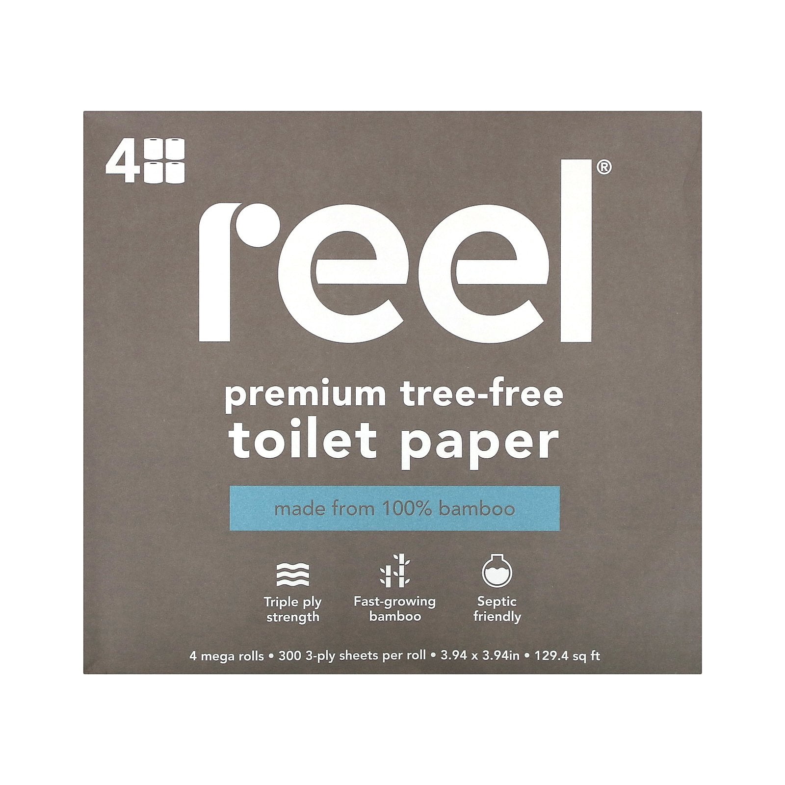Reel Premium Tree-Free Toilet Paper, 4 Mega Rolls