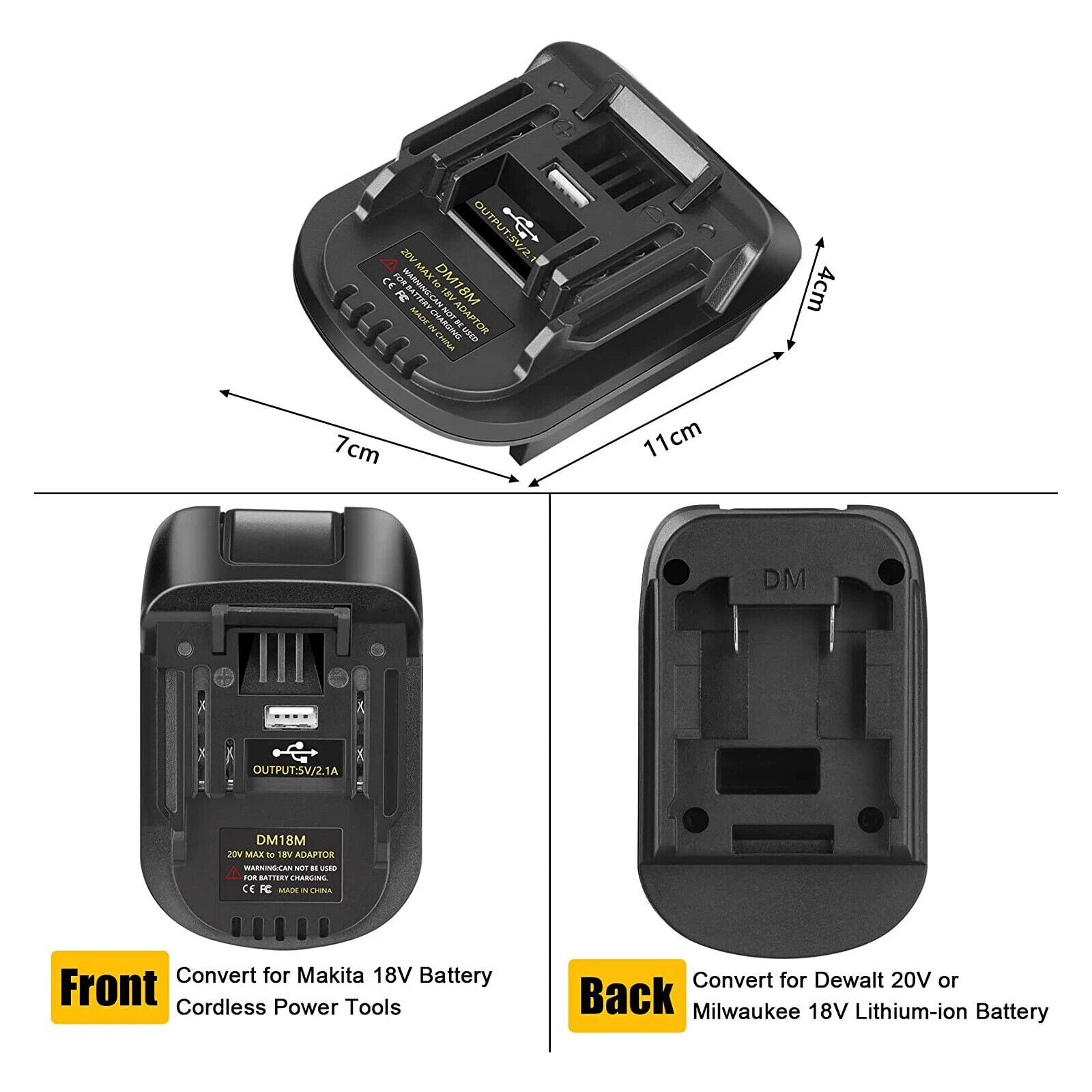 USB Battery Adapter for Dewalt 20V/Milwaukee 18V Convert to Makita 18V Tool
