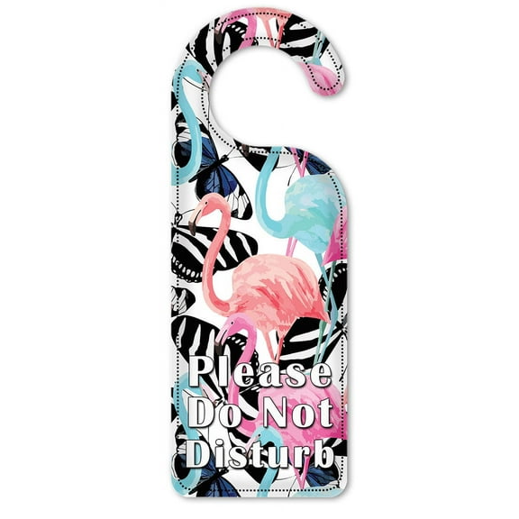 Do Not Disturb Door Knob Hanger Sign - Flamingos & Butterflies